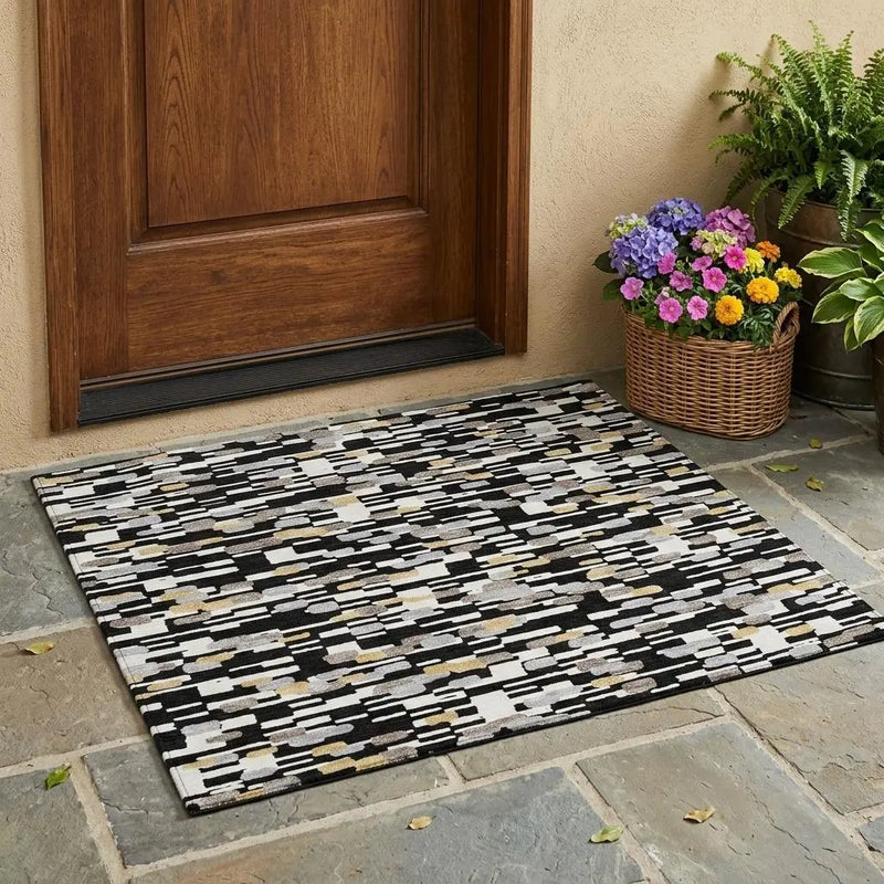 3' X 5' Black And Graphite Geometric Washable Indoor Outdoor Area Rug Homeroots Outdoor