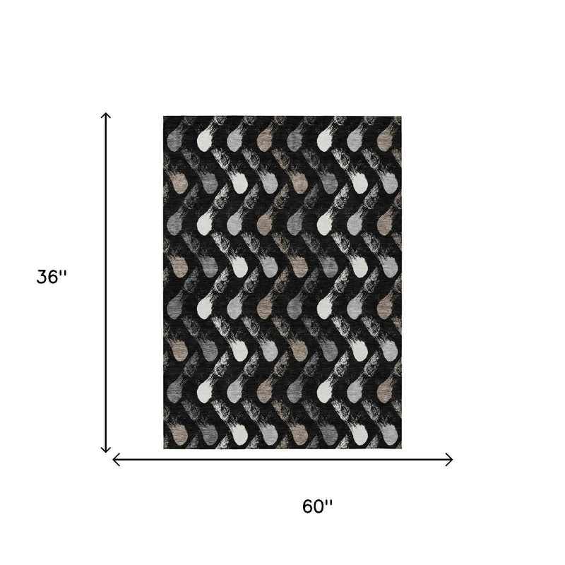 3' X 5' Black And Graphite Geometric Washable Indoor Outdoor Area Rug Homeroots Outdoor