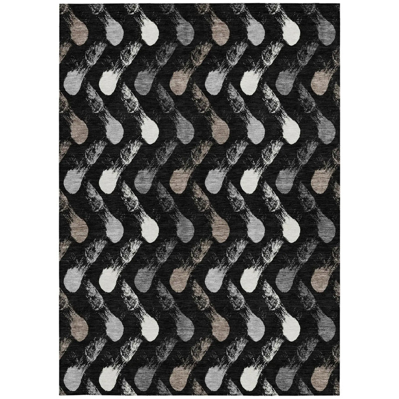 3' X 5' Black And Graphite Geometric Washable Indoor Outdoor Area Rug Homeroots Outdoor