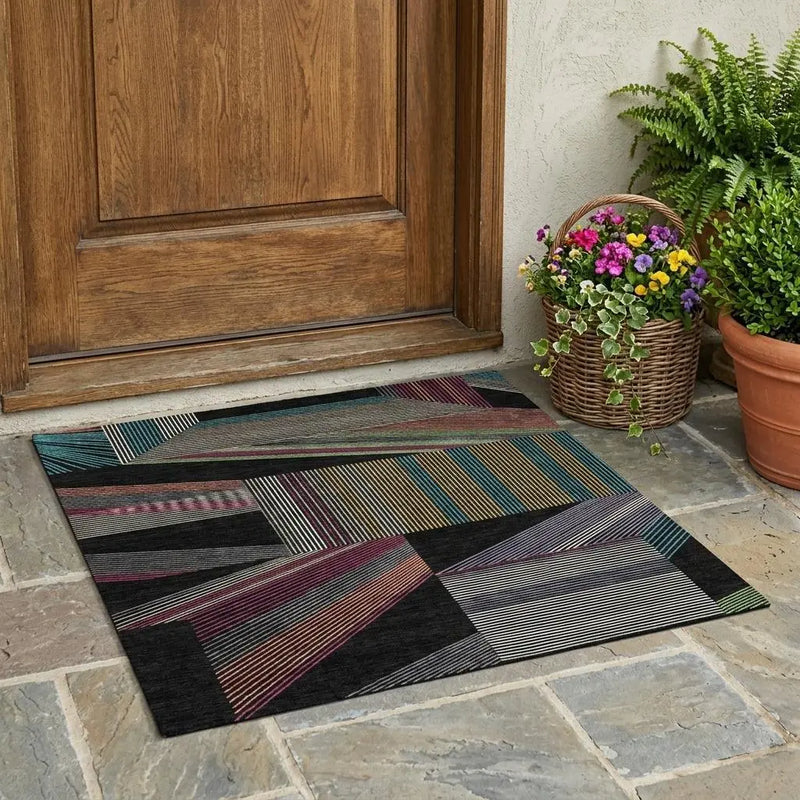 3' X 5' Black And Graphite Geometric Washable Indoor Outdoor Area Rug Homeroots Outdoor