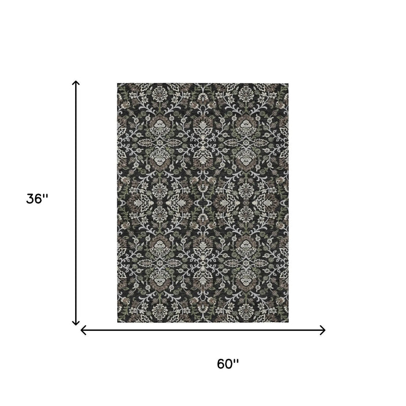 3' X 5' Black And Graphite Geometric Washable Indoor Outdoor Area Rug Homeroots Outdoor