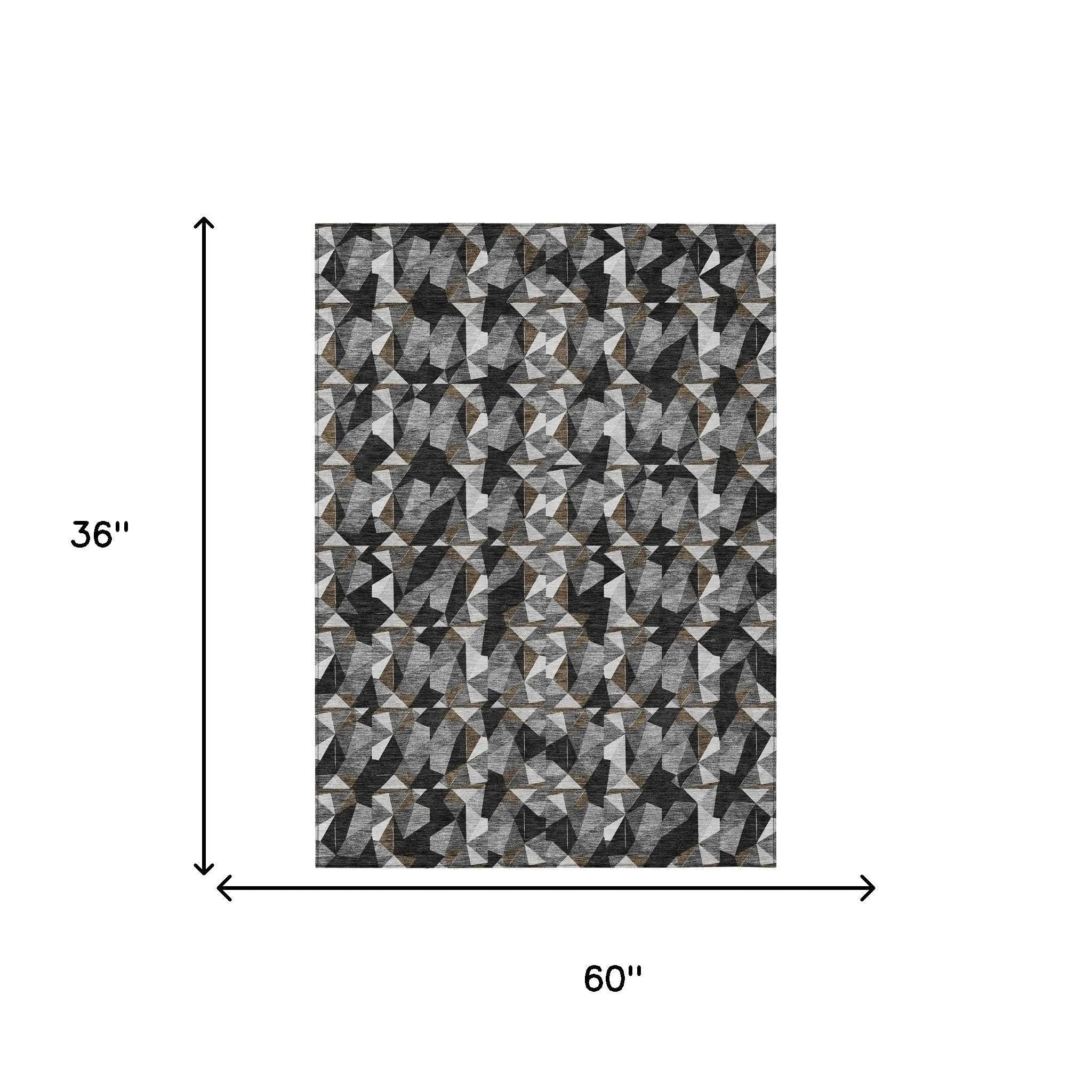 3' X 5' Black And Graphite Geometric Washable Indoor Outdoor Area Rug Homeroots Outdoor