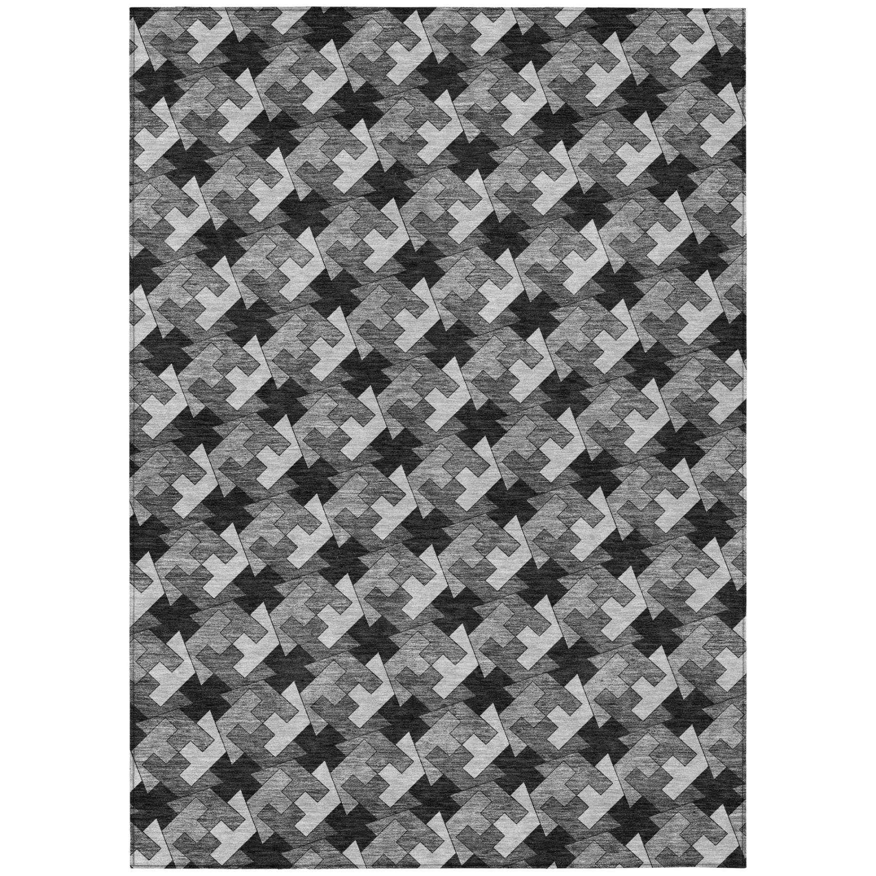 3' X 5' Black And Graphite Geometric Washable Indoor Outdoor Area Rug Homeroots Outdoor