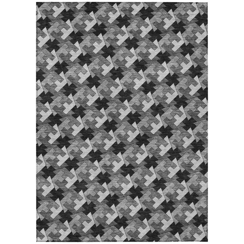 3' X 5' Black And Graphite Geometric Washable Indoor Outdoor Area Rug Homeroots Outdoor