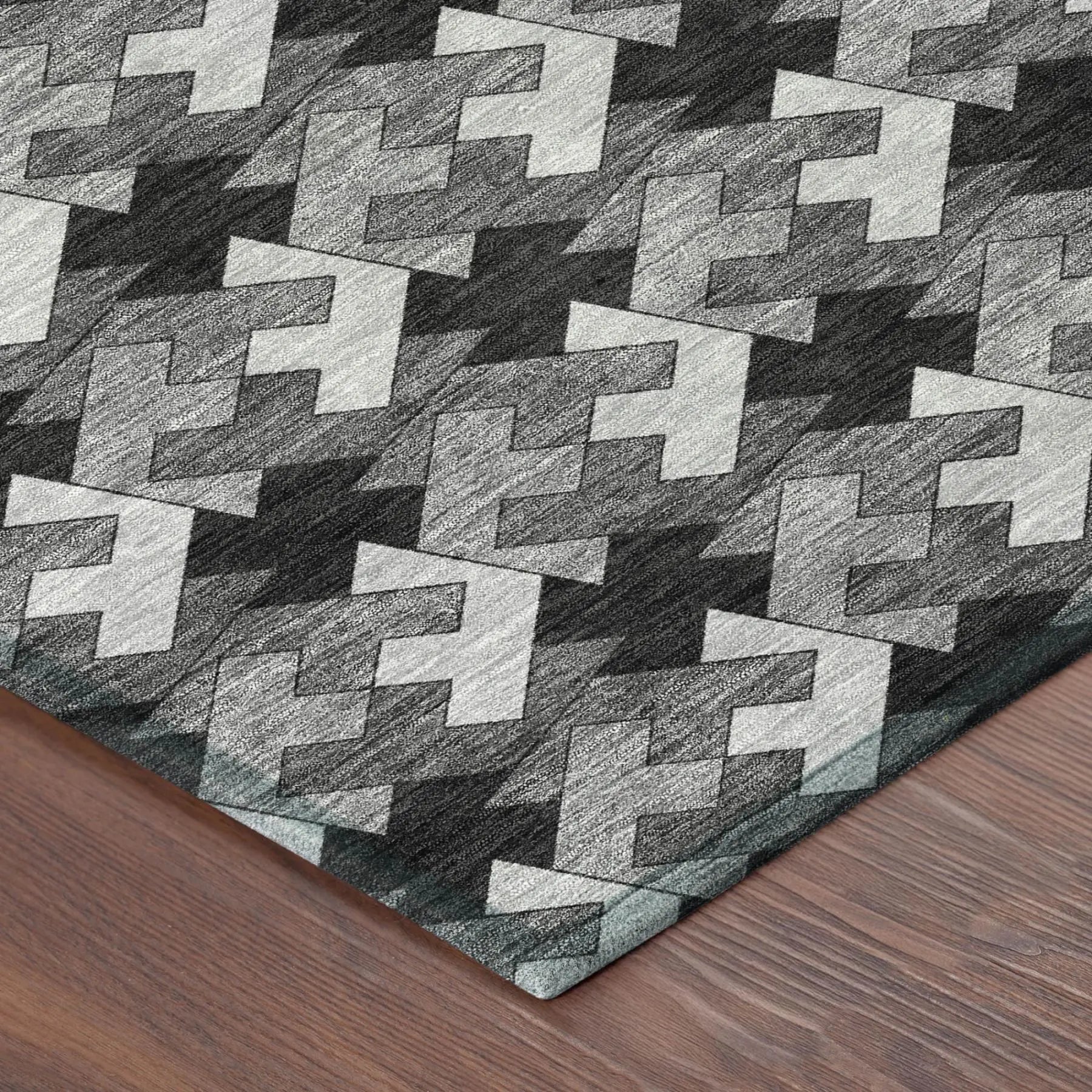3' X 5' Black And Graphite Geometric Washable Indoor Outdoor Area Rug Homeroots Outdoor