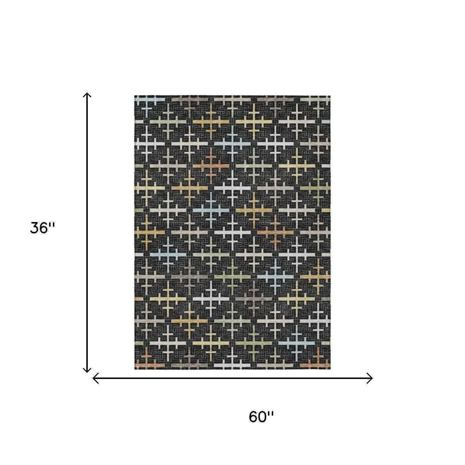 3' X 5' Black And Graphite Geometric Washable Indoor Outdoor Area Rug Homeroots Outdoor