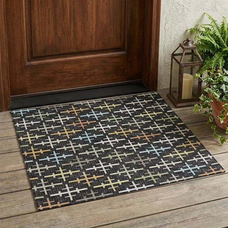 3' X 5' Black And Graphite Geometric Washable Indoor Outdoor Area Rug Homeroots Outdoor