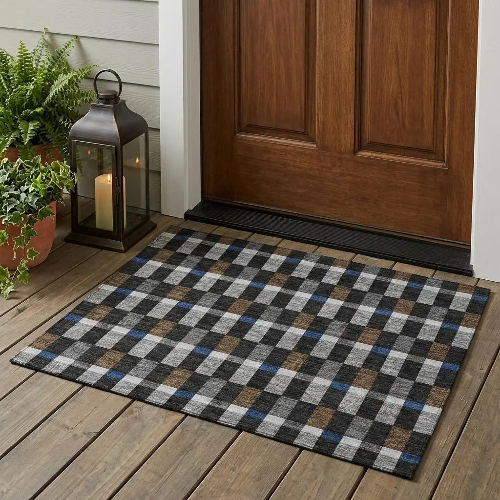 3' X 5' Black And Graphite Geometric Washable Indoor Outdoor Area Rug Homeroots Outdoor