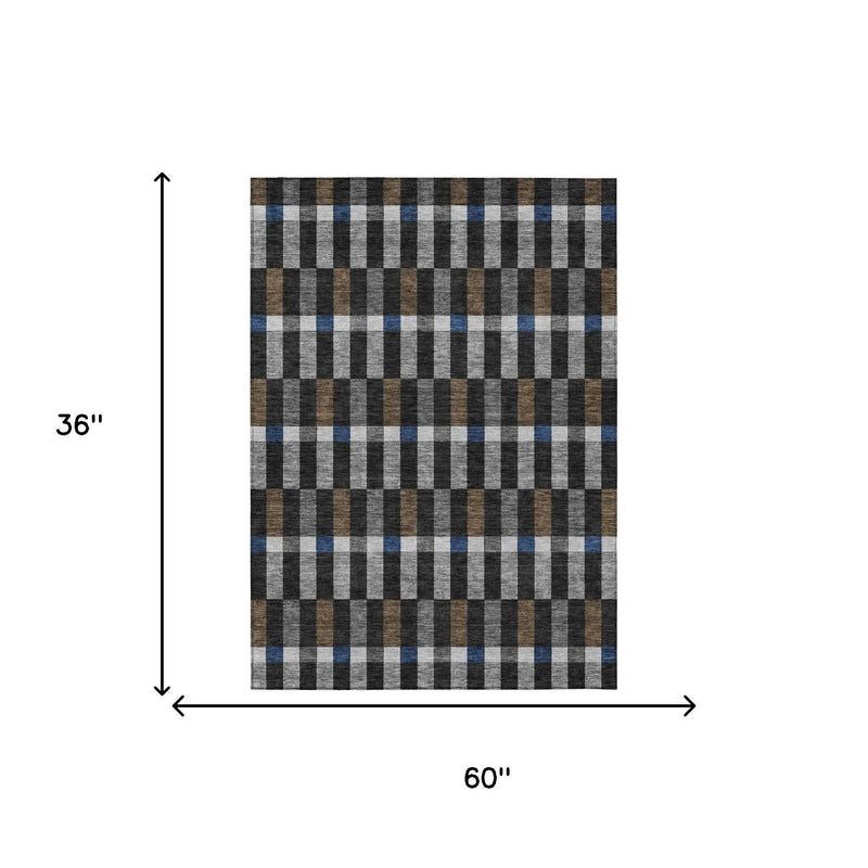 3' X 5' Black And Graphite Geometric Washable Indoor Outdoor Area Rug Homeroots Outdoor