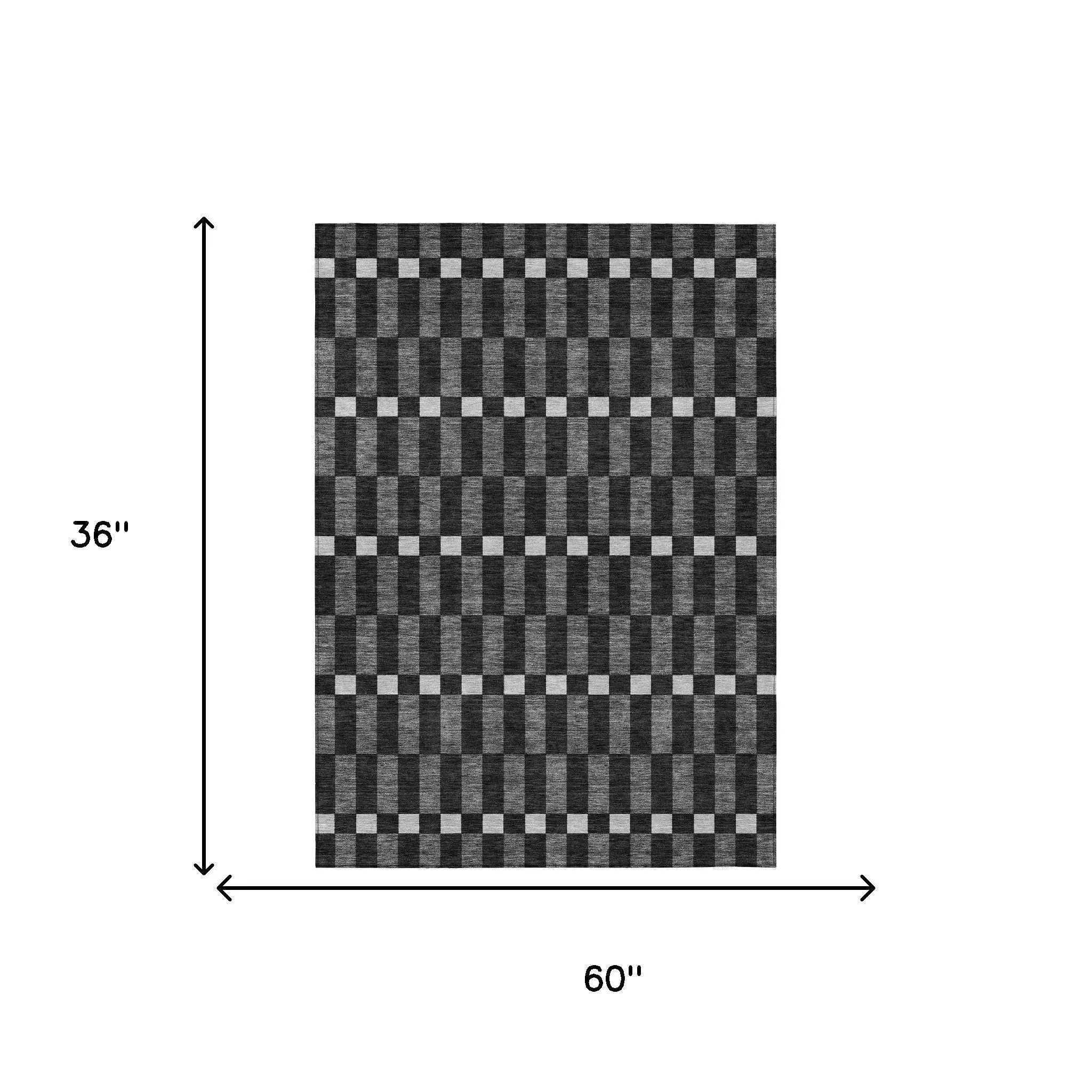 3' X 5' Black And Graphite Geometric Washable Indoor Outdoor Area Rug Homeroots Outdoor