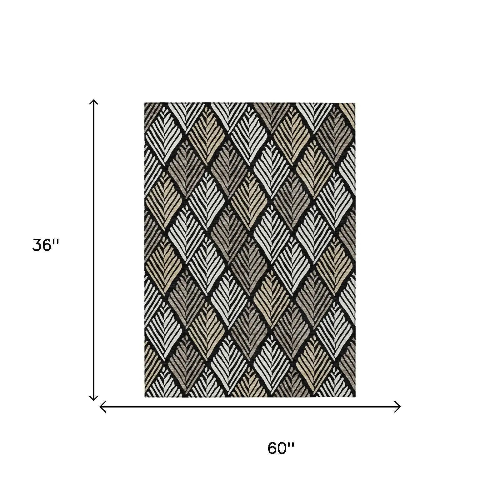 3' X 5' Black And Graphite Geometric Washable Indoor Outdoor Area Rug Homeroots Outdoor