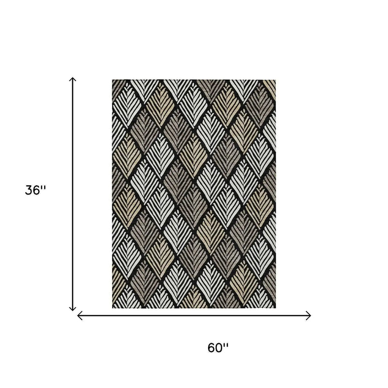 3' X 5' Black And Graphite Geometric Washable Indoor Outdoor Area Rug Homeroots Outdoor