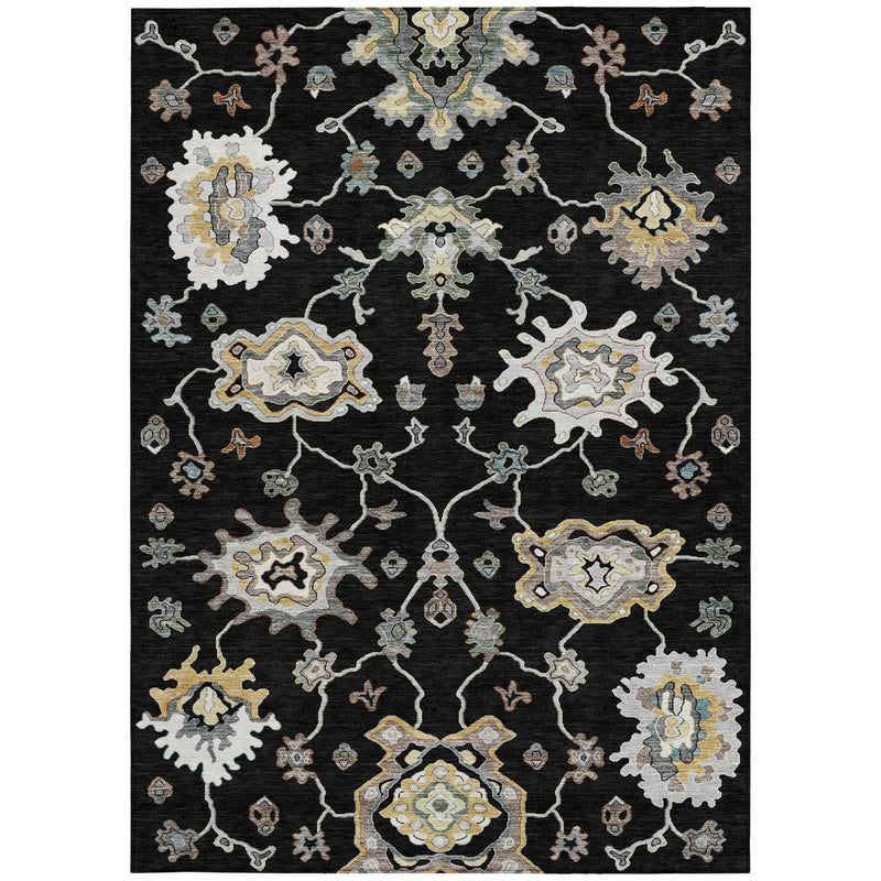 3' X 5' Black And Graphite Oriental Washable Indoor Outdoor Area Rug Homeroots Outdoor