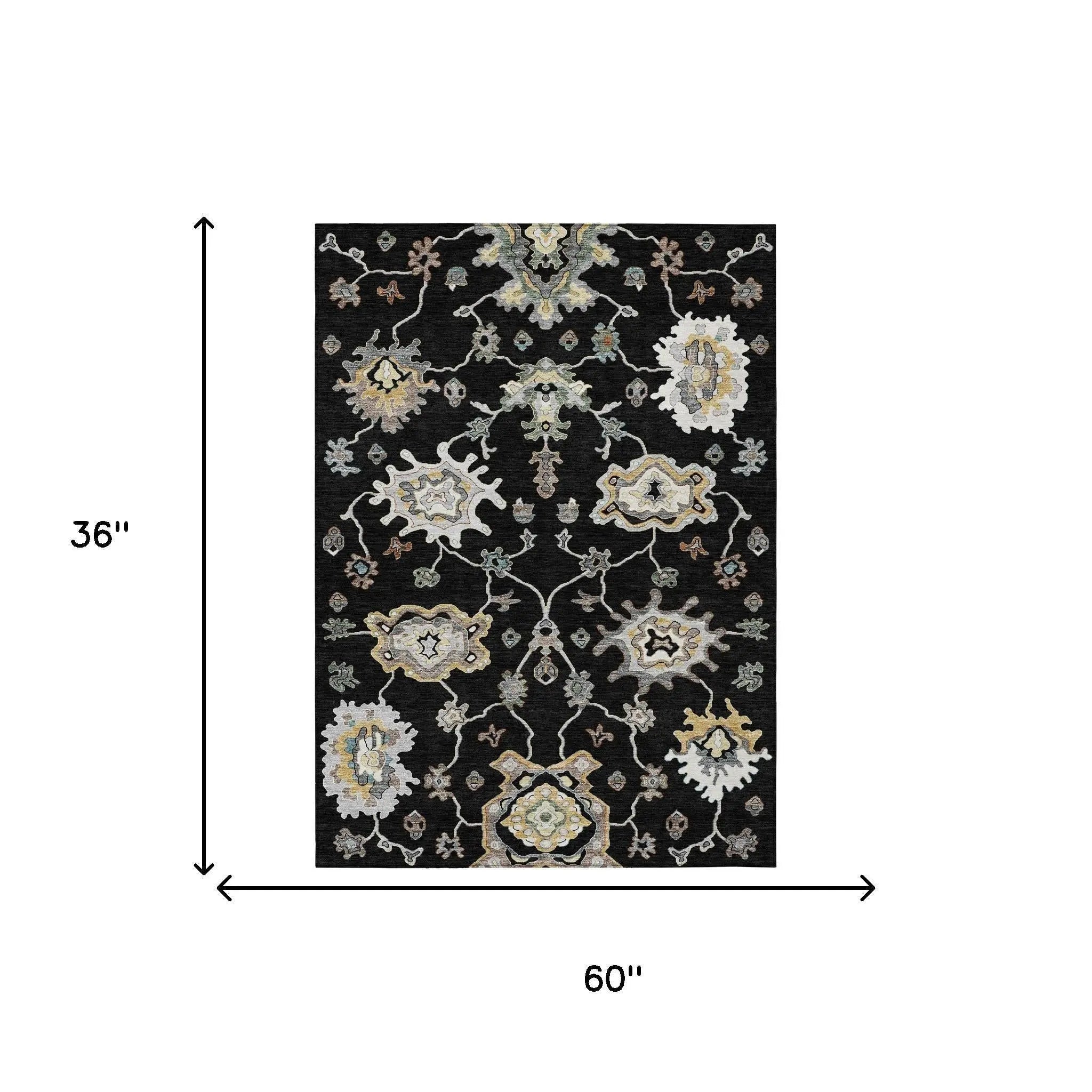 3' X 5' Black And Graphite Oriental Washable Indoor Outdoor Area Rug Homeroots Outdoor