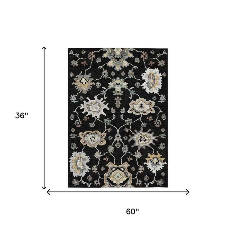 3' X 5' Black And Graphite Oriental Washable Indoor Outdoor Area Rug Homeroots Outdoor