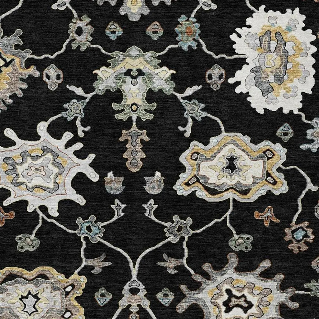 3' X 5' Black And Graphite Oriental Washable Indoor Outdoor Area Rug Homeroots Outdoor