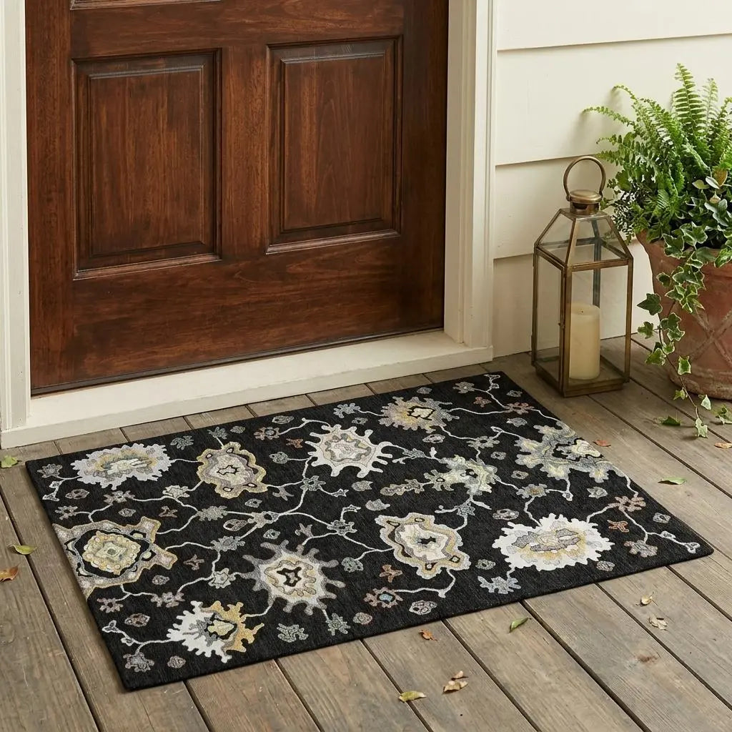 3' X 5' Black And Graphite Oriental Washable Indoor Outdoor Area Rug Homeroots Outdoor