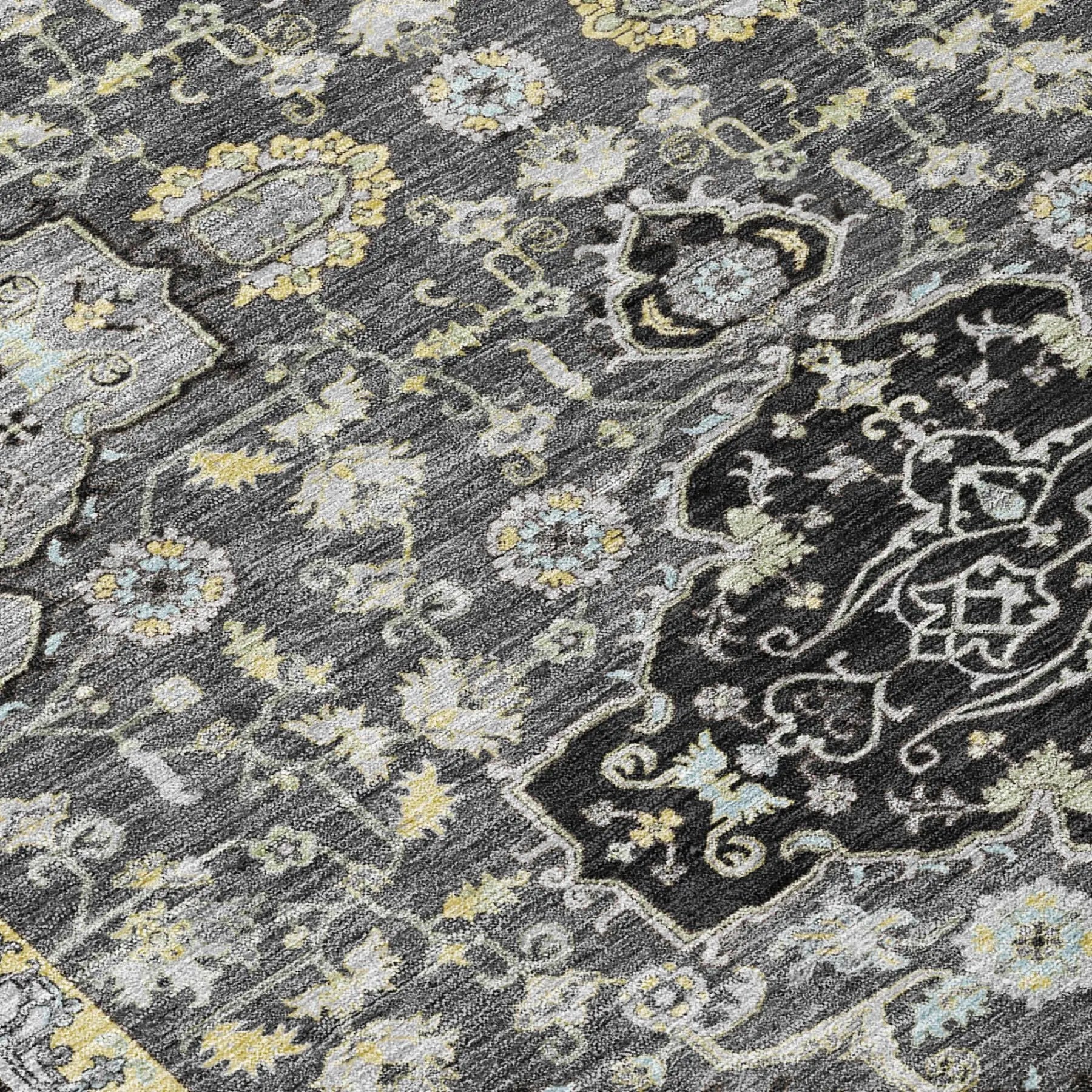 3' X 5' Black And Graphite Oriental Washable Indoor Outdoor Area Rug Homeroots Outdoor