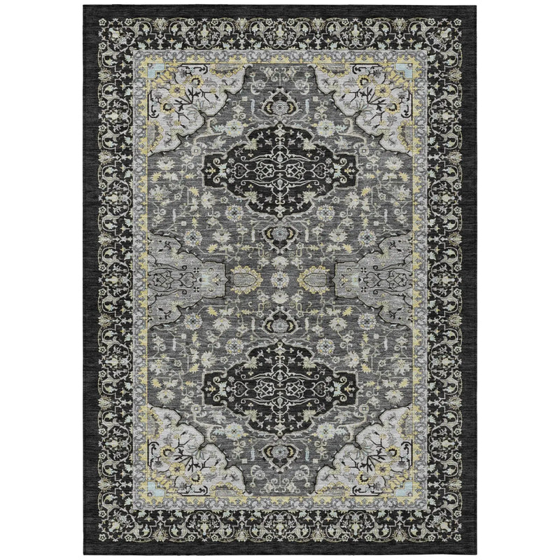 3' X 5' Black And Graphite Oriental Washable Indoor Outdoor Area Rug Homeroots Outdoor