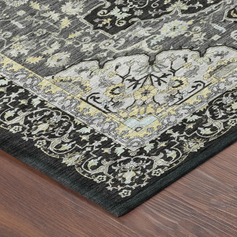 3' X 5' Black And Graphite Oriental Washable Indoor Outdoor Area Rug Homeroots Outdoor