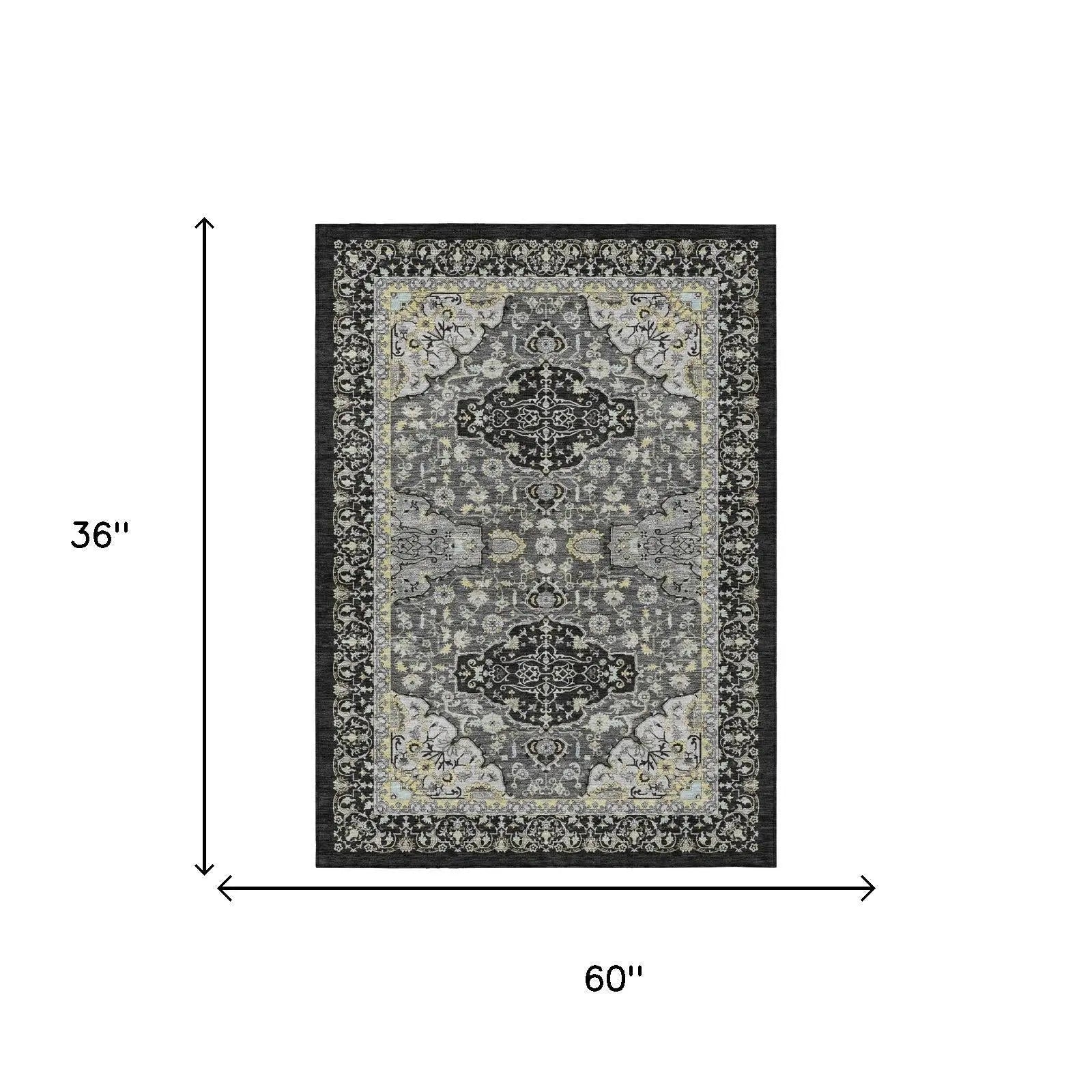 3' X 5' Black And Graphite Oriental Washable Indoor Outdoor Area Rug Homeroots Outdoor