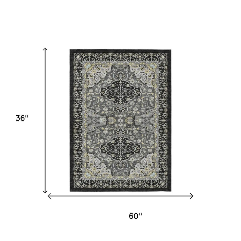 3' X 5' Black And Graphite Oriental Washable Indoor Outdoor Area Rug Homeroots Outdoor