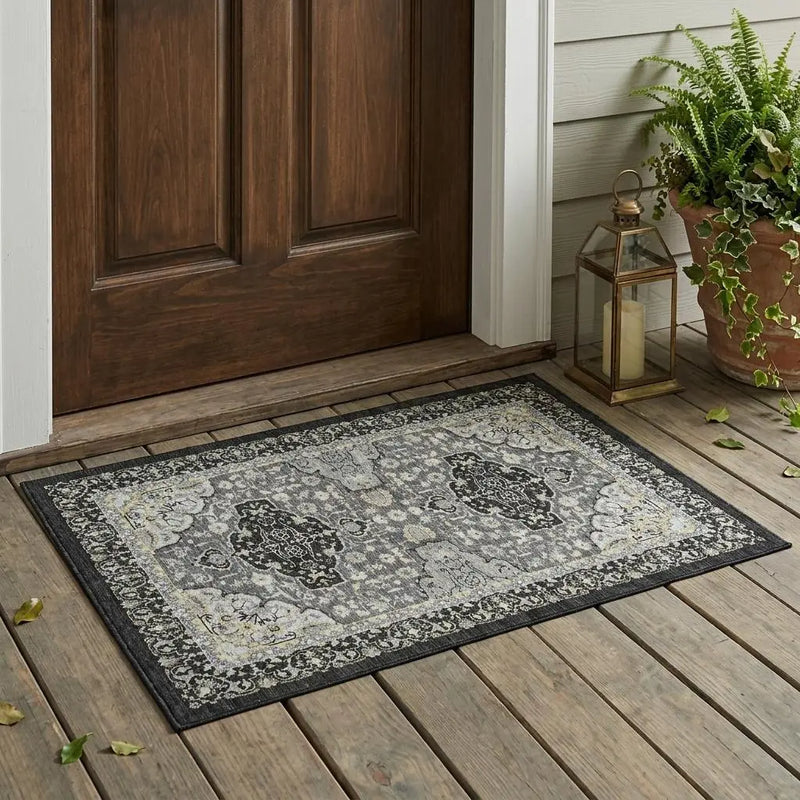 3' X 5' Black And Graphite Oriental Washable Indoor Outdoor Area Rug Homeroots Outdoor
