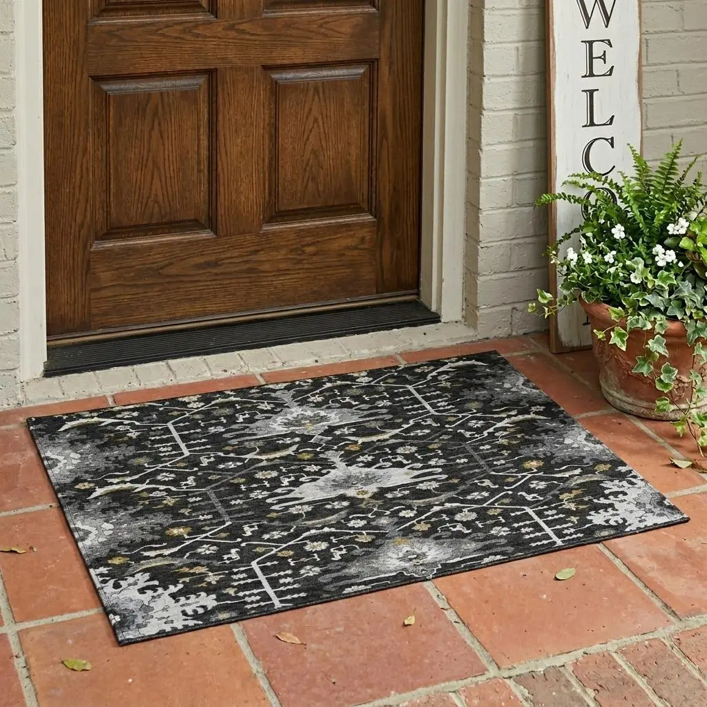 3' X 5' Black And Graphite Oriental Washable Indoor Outdoor Area Rug Homeroots Outdoor