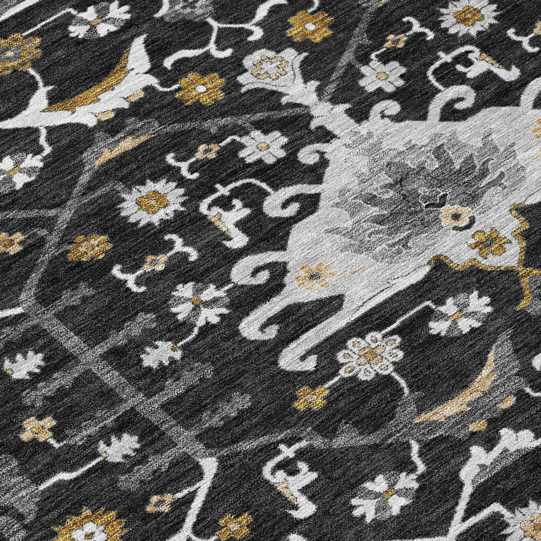 3' X 5' Black And Graphite Oriental Washable Indoor Outdoor Area Rug Homeroots Outdoor