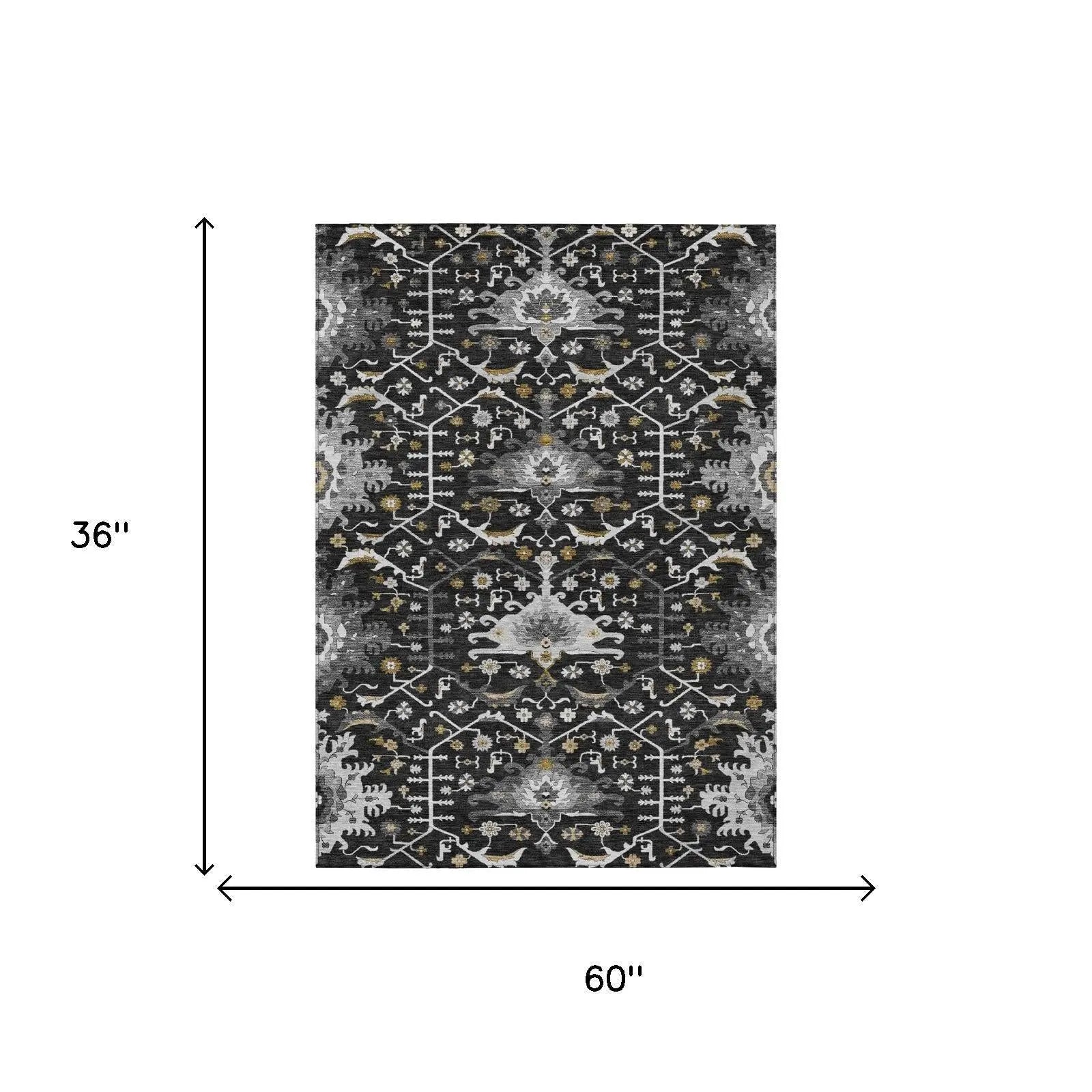 3' X 5' Black And Graphite Oriental Washable Indoor Outdoor Area Rug Homeroots Outdoor
