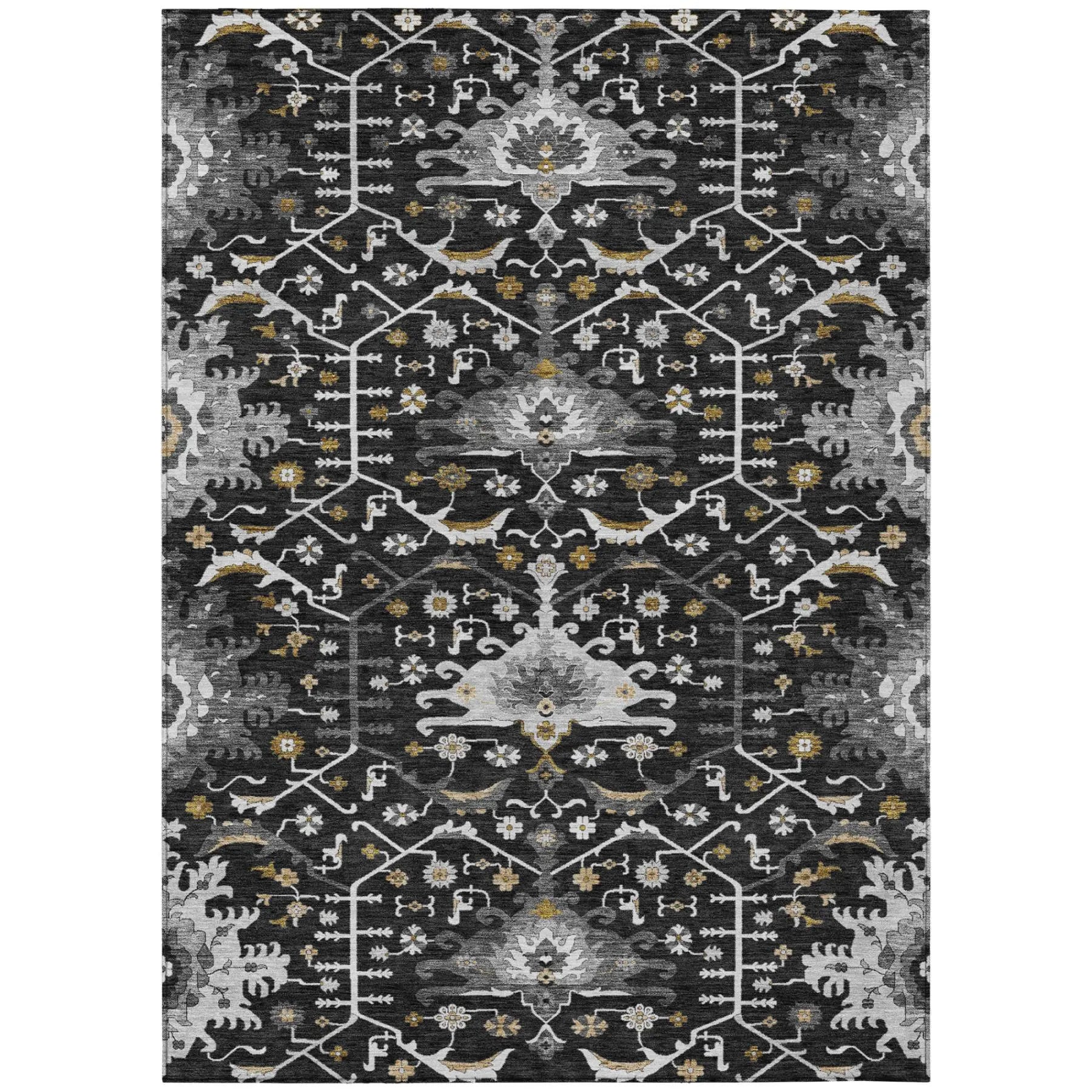3' X 5' Black And Graphite Oriental Washable Indoor Outdoor Area Rug Homeroots Outdoor