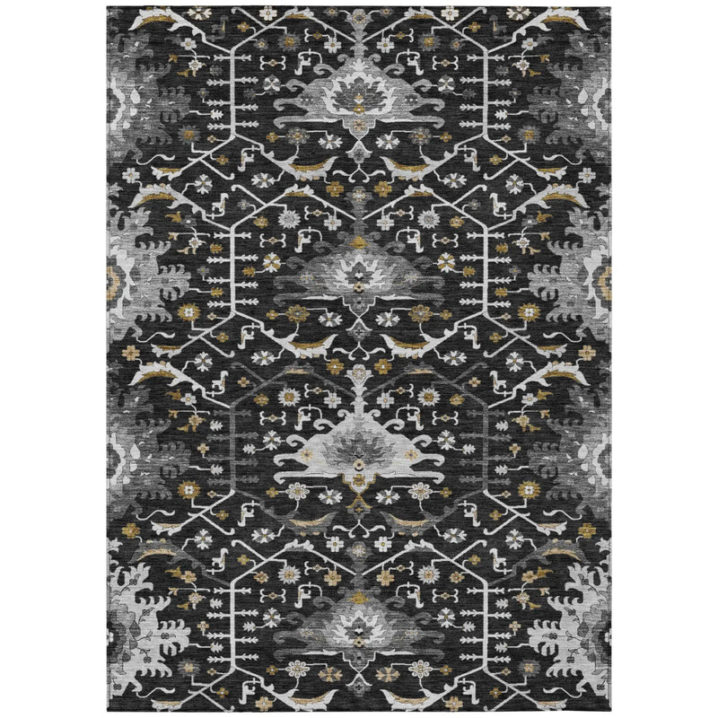 3' X 5' Black And Graphite Oriental Washable Indoor Outdoor Area Rug Homeroots Outdoor
