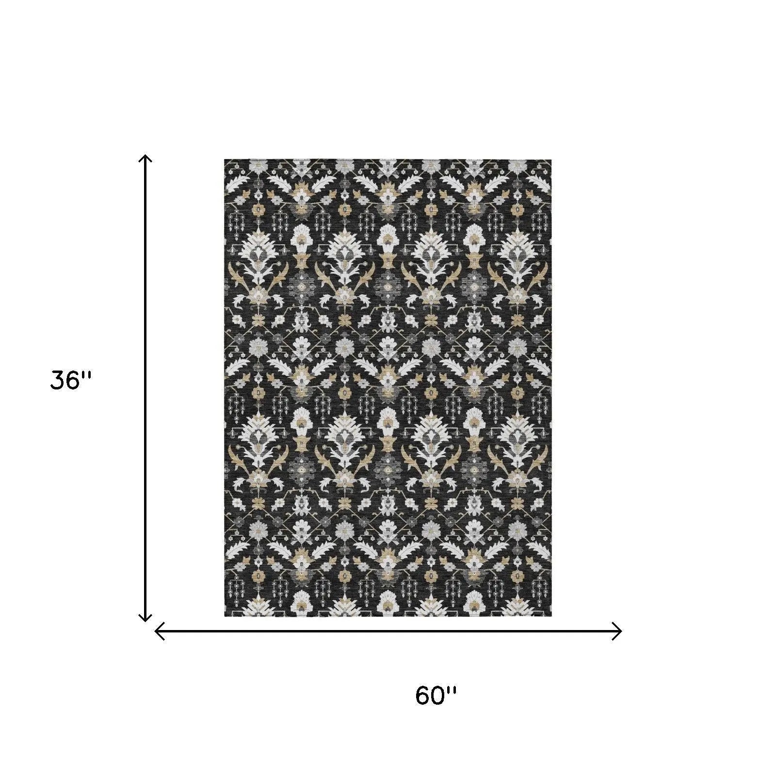 3' X 5' Black And Graphite Oriental Washable Indoor Outdoor Area Rug Homeroots Outdoor