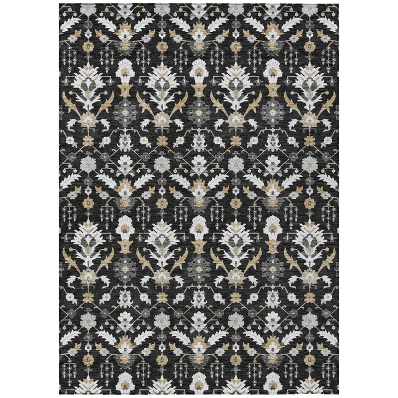 3' X 5' Black And Graphite Oriental Washable Indoor Outdoor Area Rug Homeroots Outdoor