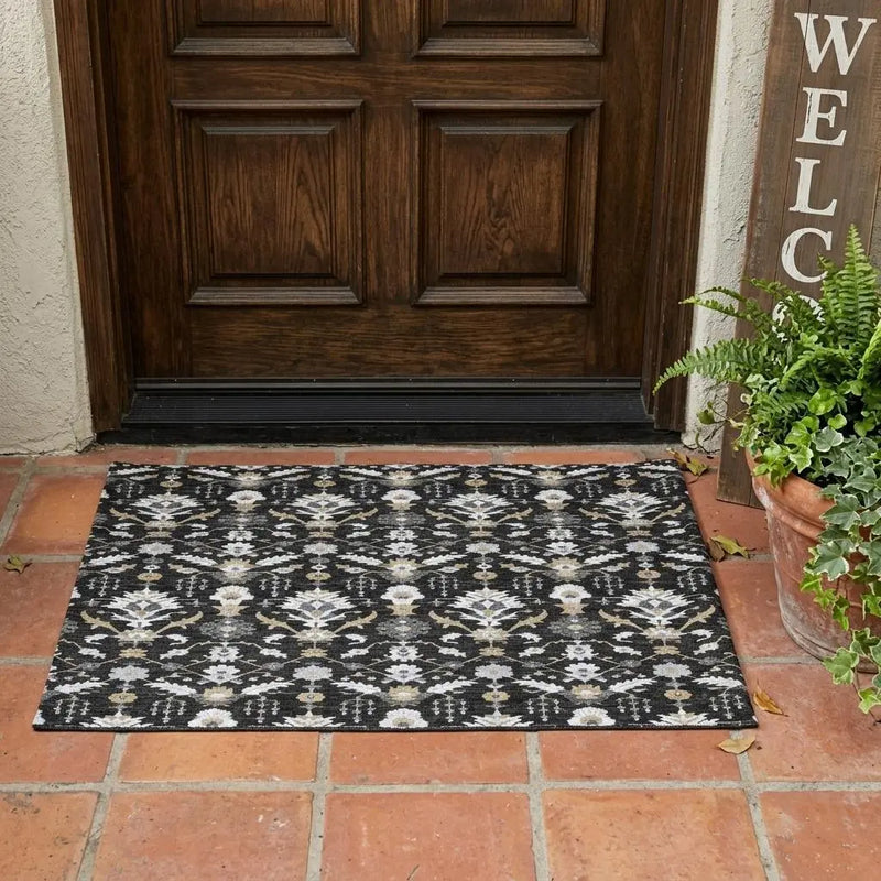 3' X 5' Black And Graphite Oriental Washable Indoor Outdoor Area Rug Homeroots Outdoor