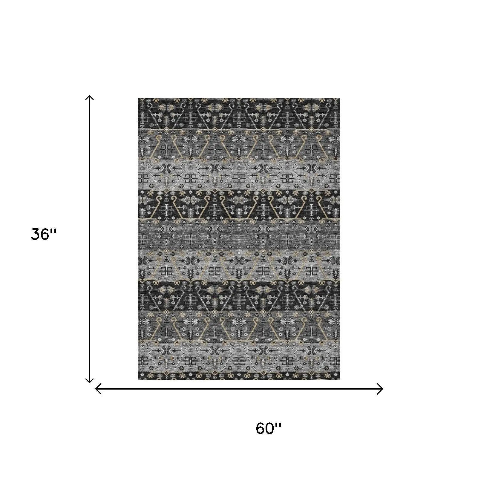 3' X 5' Black And Graphite Oriental Washable Indoor Outdoor Area Rug Homeroots Outdoor