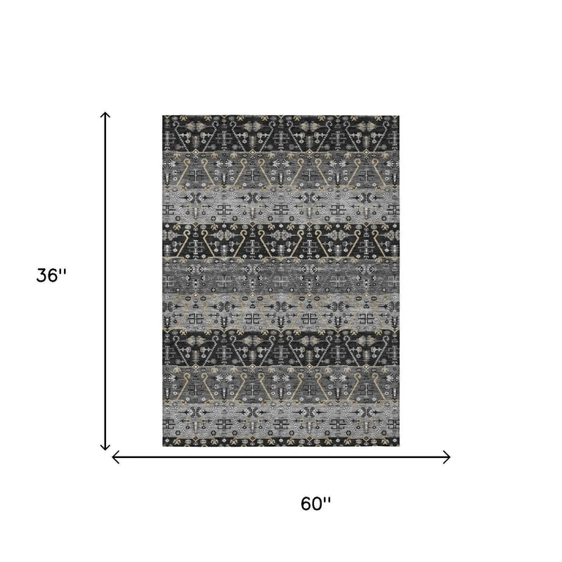 3' X 5' Black And Graphite Oriental Washable Indoor Outdoor Area Rug Homeroots Outdoor