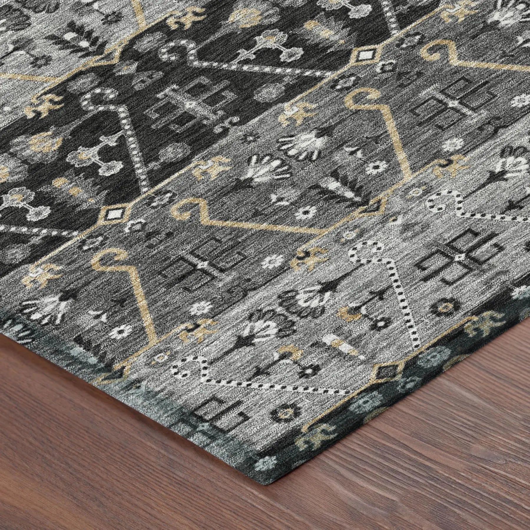 3' X 5' Black And Graphite Oriental Washable Indoor Outdoor Area Rug Homeroots Outdoor