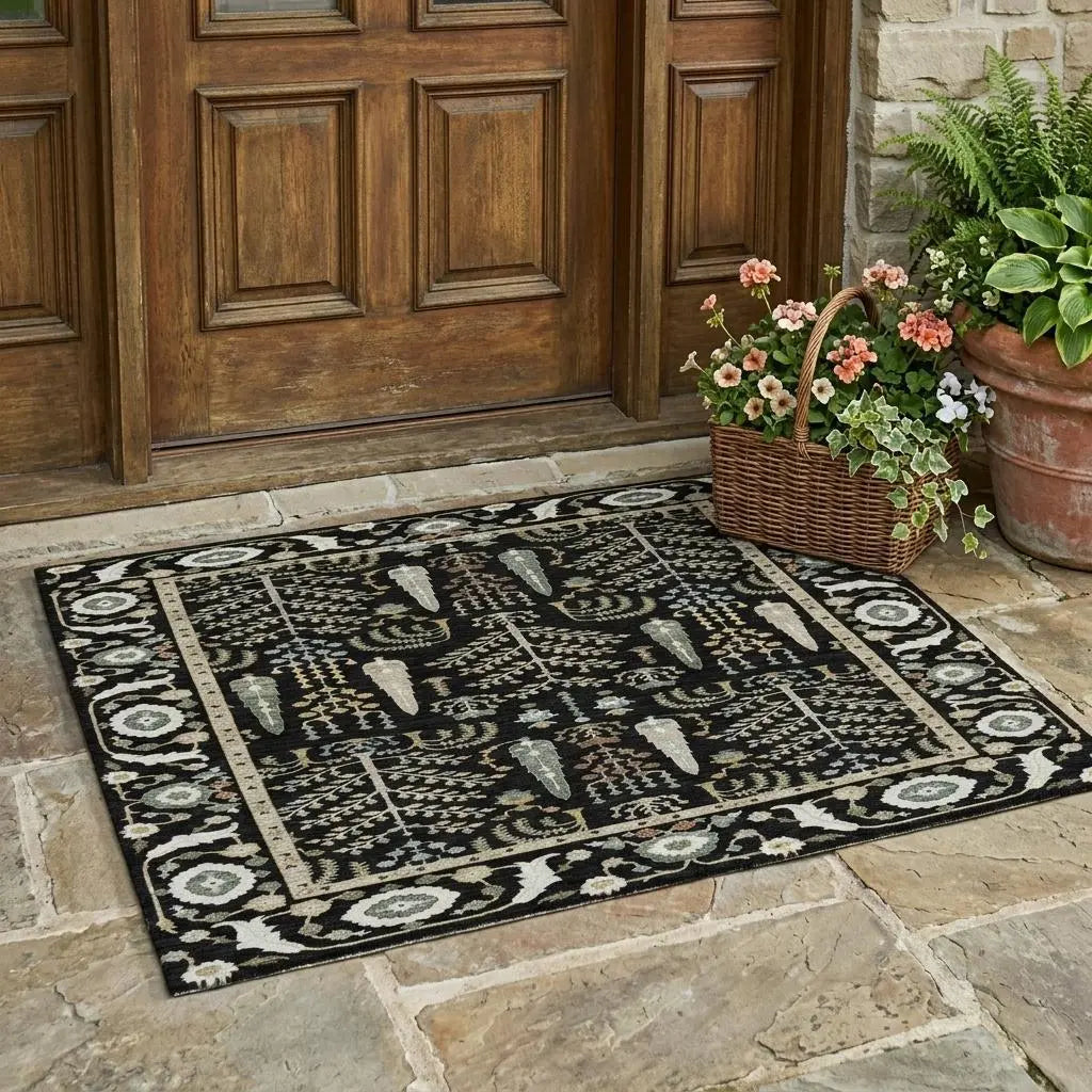 3' X 5' Black And Graphite Oriental Washable Indoor Outdoor Area Rug Homeroots Outdoor