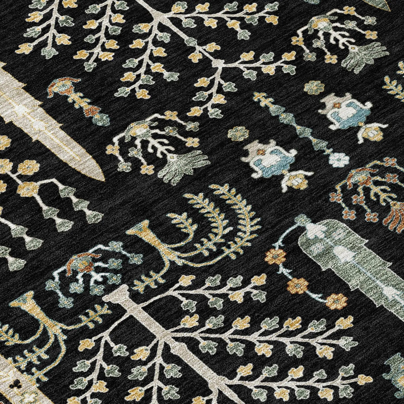 3' X 5' Black And Graphite Oriental Washable Indoor Outdoor Area Rug Homeroots Outdoor