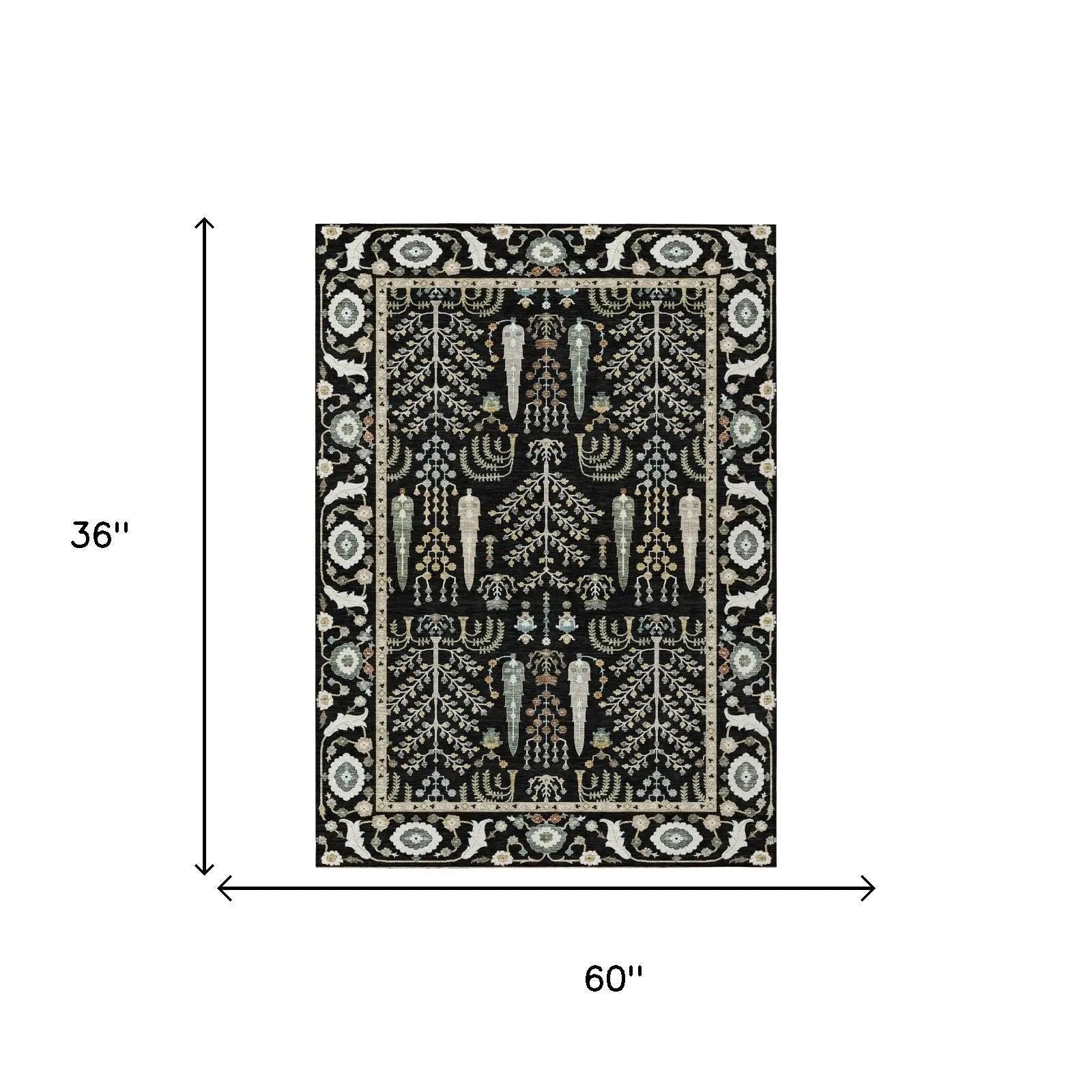 3' X 5' Black And Graphite Oriental Washable Indoor Outdoor Area Rug Homeroots Outdoor