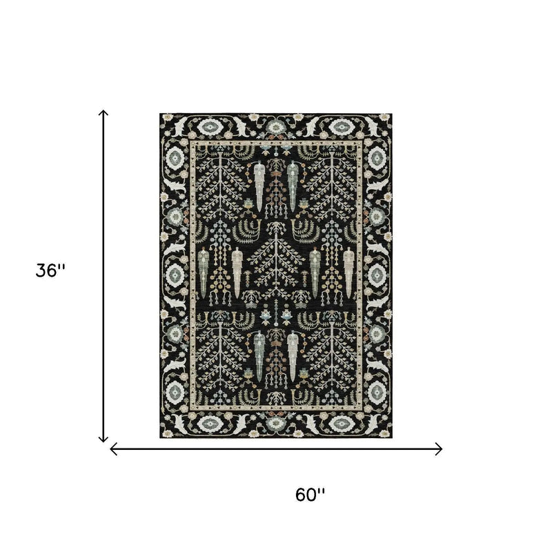 3' X 5' Black And Graphite Oriental Washable Indoor Outdoor Area Rug Homeroots Outdoor