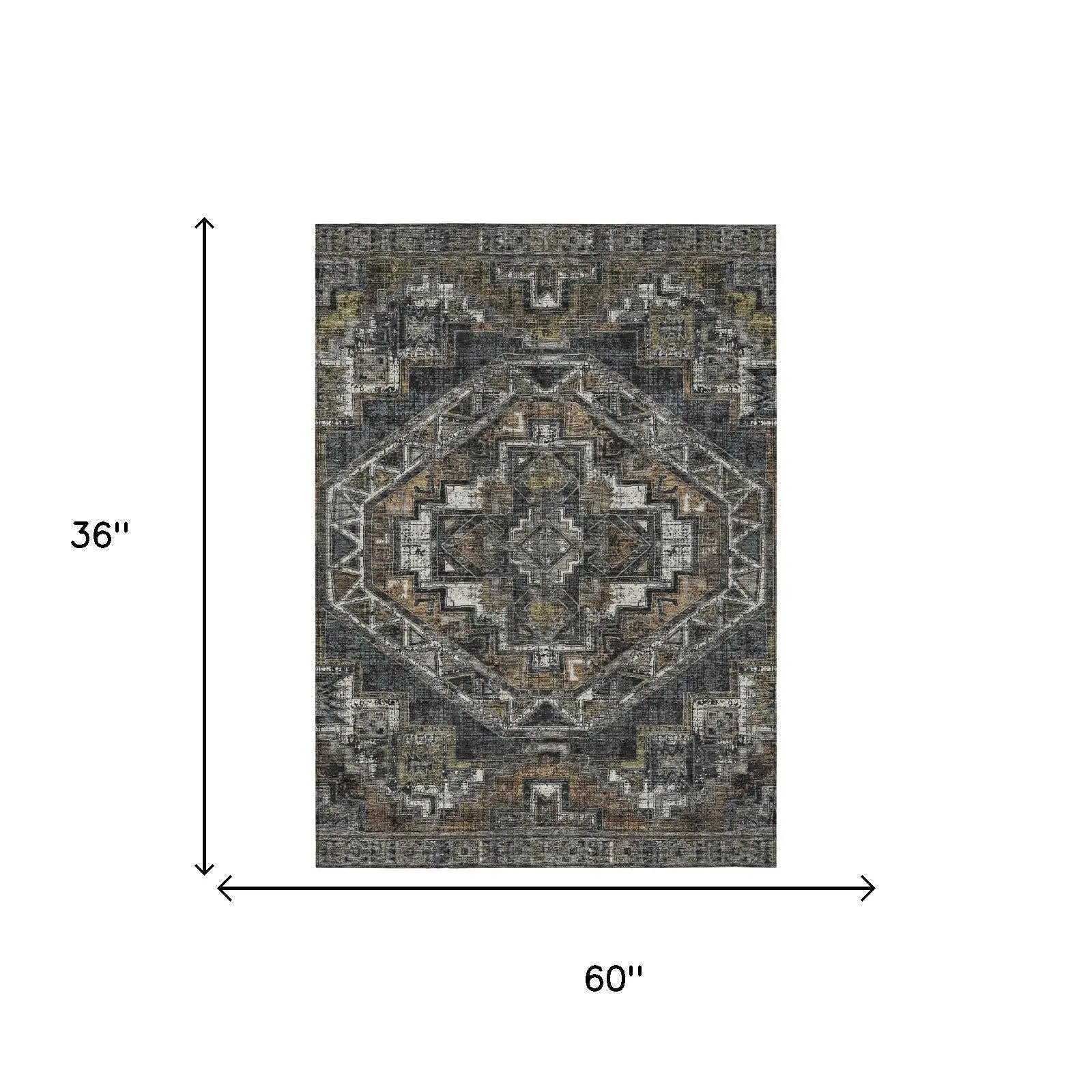 3' X 5' Black And Graphite Southwestern Washable Indoor Outdoor Area Rug Homeroots Outdoor