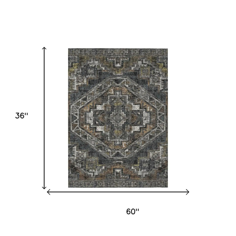 3' X 5' Black And Graphite Southwestern Washable Indoor Outdoor Area Rug Homeroots Outdoor