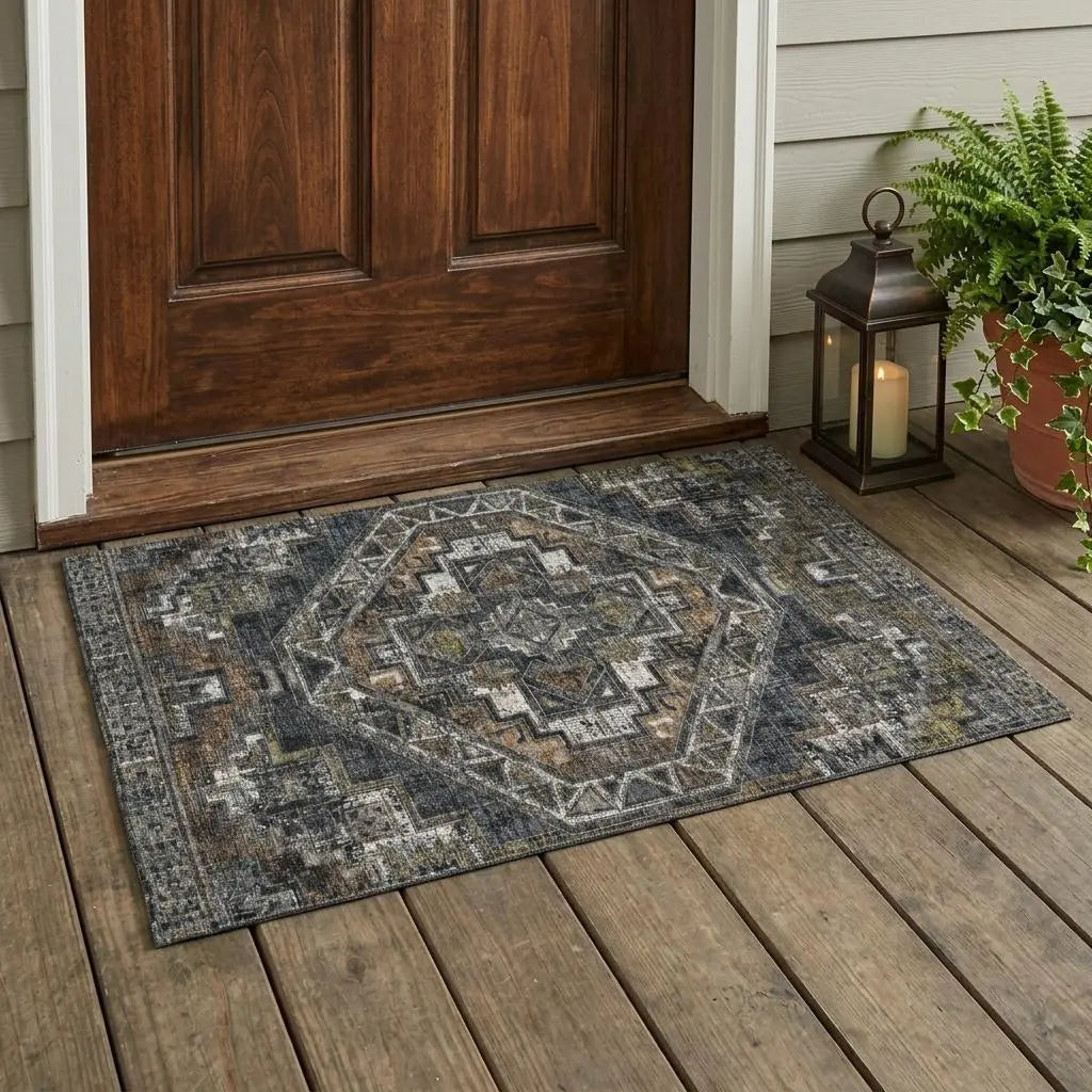 3' X 5' Black And Graphite Southwestern Washable Indoor Outdoor Area Rug Homeroots Outdoor
