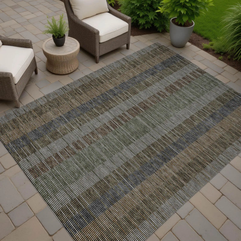 3' X 5' Black And Graphite Striped Washable Indoor Outdoor Area Rug Homeroots Outdoor