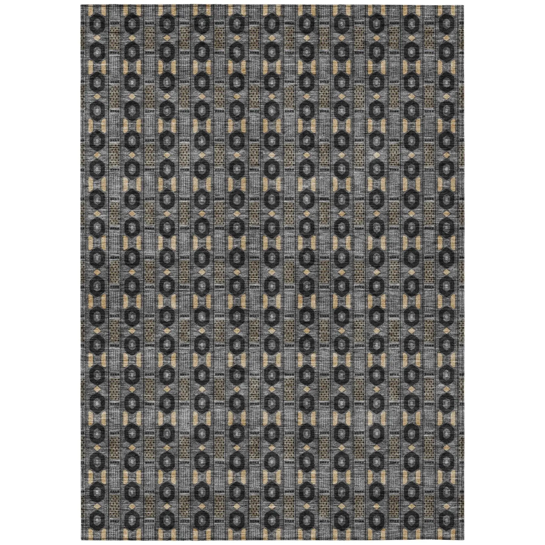 3' X 5' Black And Graphite Striped Washable Indoor Outdoor Area Rug Homeroots Outdoor