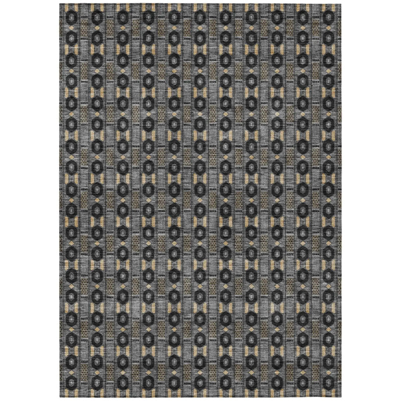 3' X 5' Black And Graphite Striped Washable Indoor Outdoor Area Rug Homeroots Outdoor