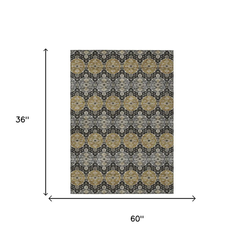 3' X 5' Black And Graphite Striped Washable Indoor Outdoor Area Rug Homeroots Outdoor