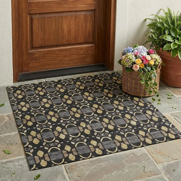 3' X 5' Black And Graphite Striped Washable Indoor Outdoor Area Rug Homeroots Outdoor